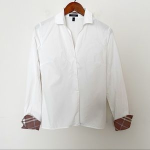 Burberry White Cotton Shirt Plaid Cuffs